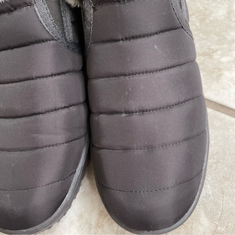 Minnetonka Tulsa Check Faux Fur Slip On Brown Quilted Nylon 69002 Womens Size 10 - Picture 3 of 12